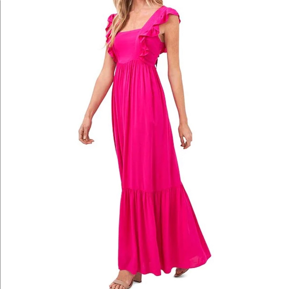 CeCe square neck ruffle maxi dress size medium Pink